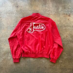 Vintage Chalk Line Satin Bomber Jacket Red USA Snap Front XL V8